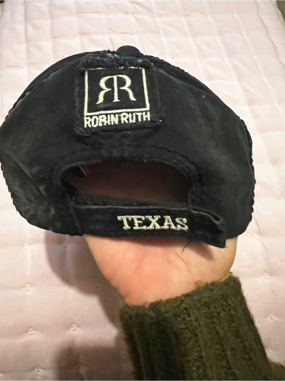 Robin Ruth Black 'TEXAS' Embroidered Baseball Cap - Picture 2 of 3